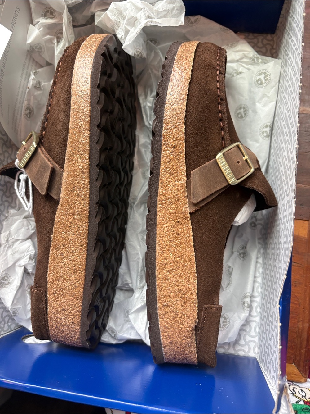 Birkenstock Brown Suede Mules with Buckle Trim - Picture 4 of 5
